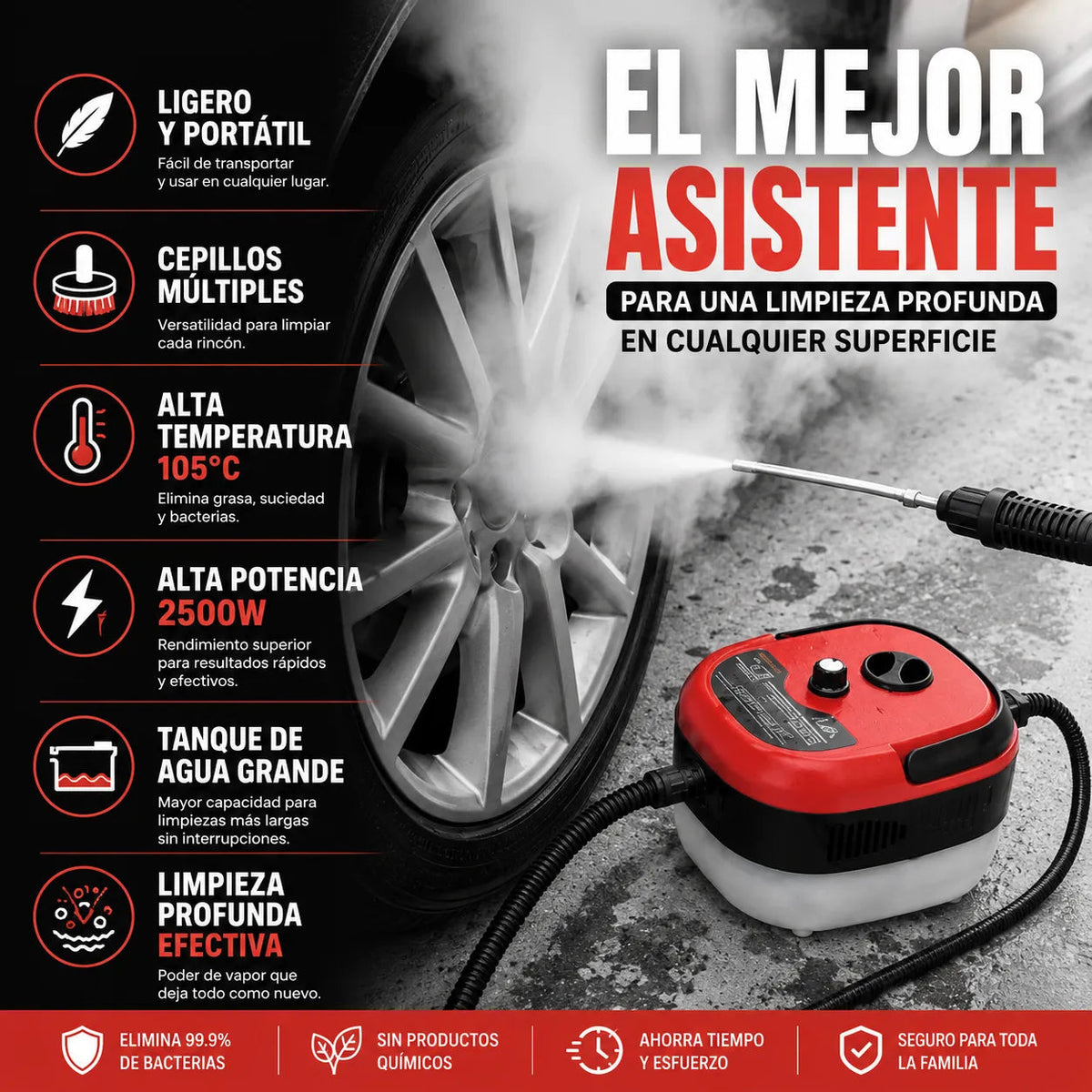 LIMPIADOR A VAPOR MULTIUSOS + 9 ACCESORIOS – 50% DE DESCUENTO