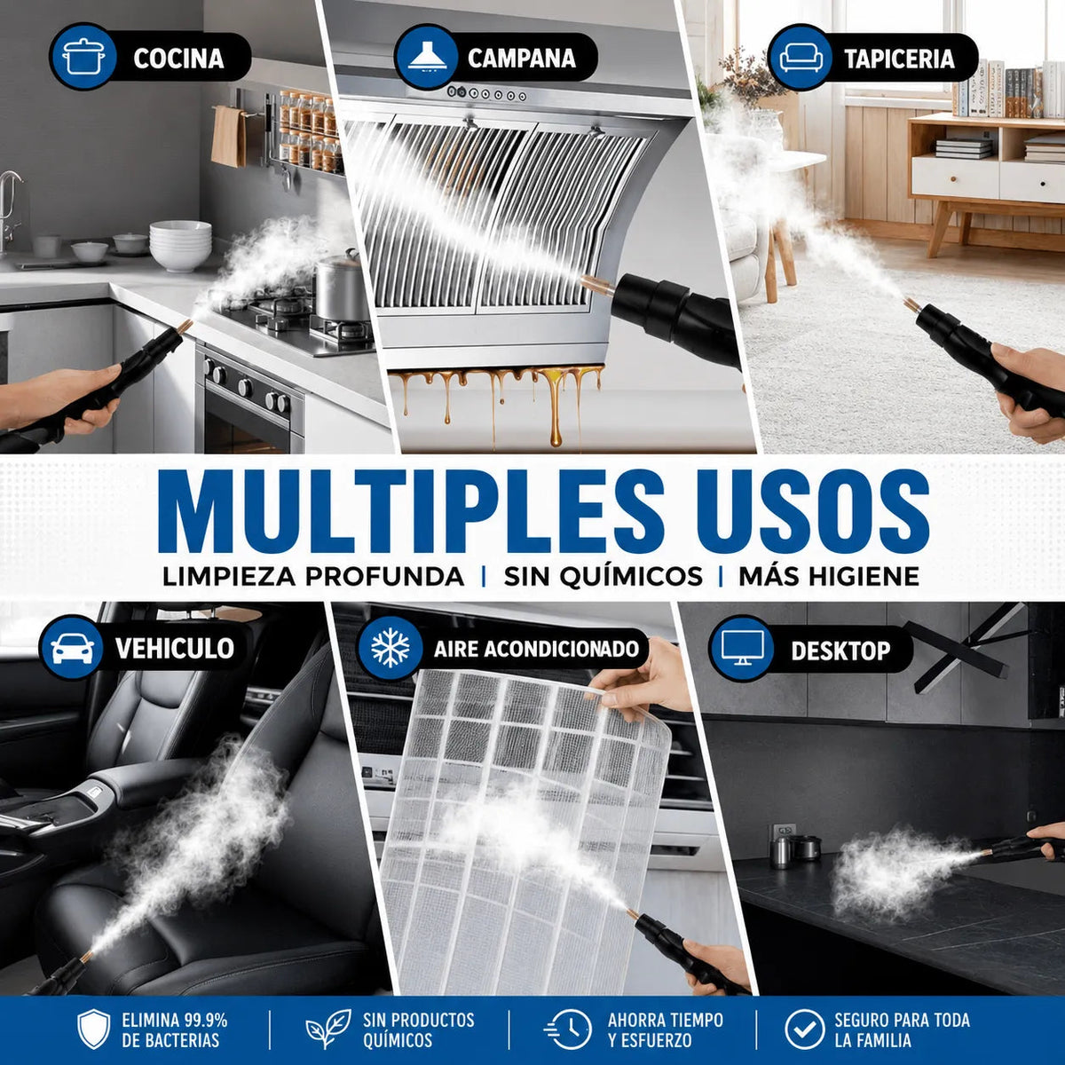 LIMPIADOR A VAPOR MULTIUSOS + 9 ACCESORIOS – 50% DE DESCUENTO